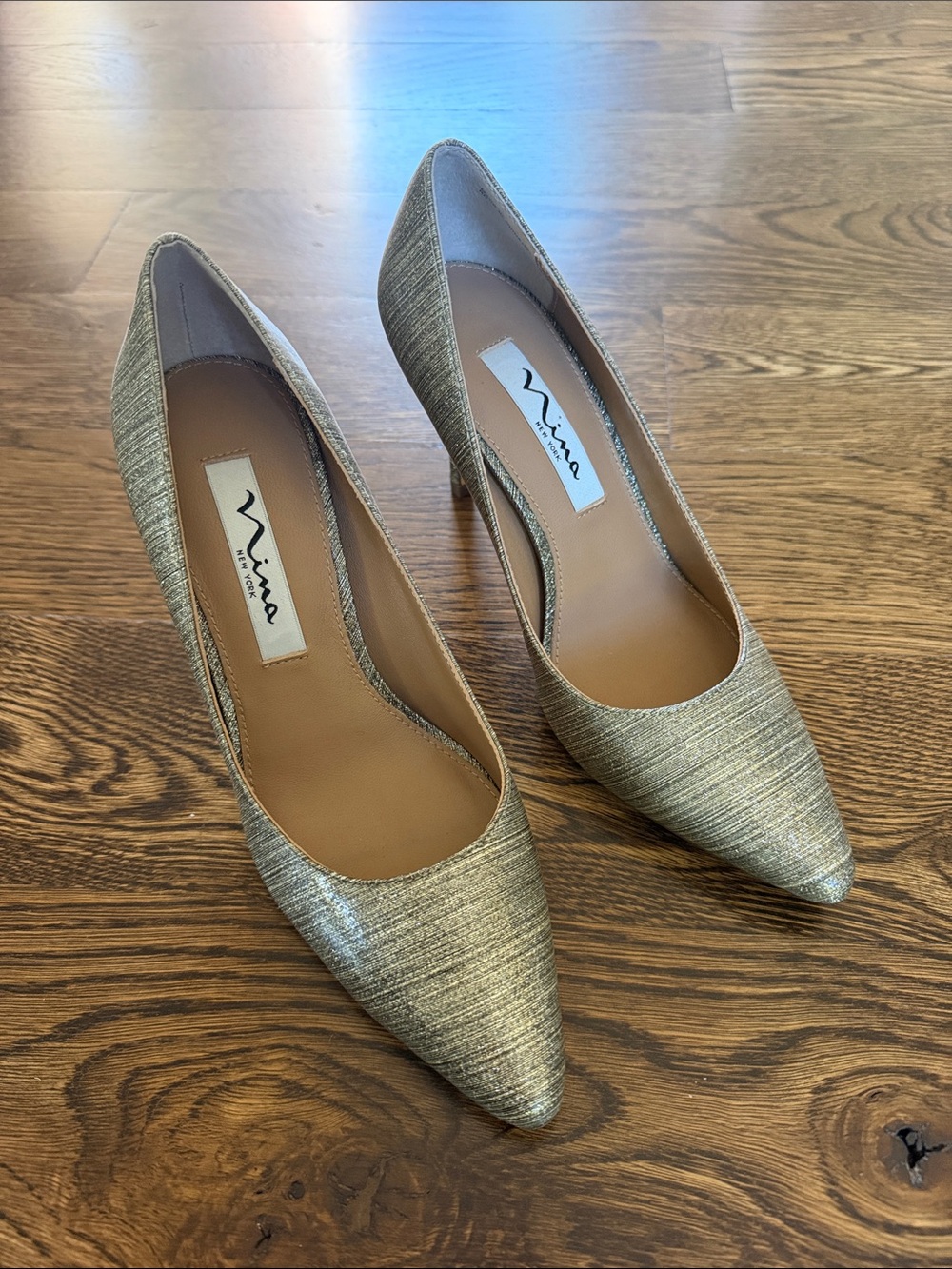 Nina Gold Textured Pointed-Toe Heels